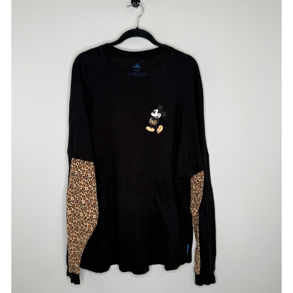 Walt Disney World Women's Black Cheetah Print Mickey Long Sleeve Shirt Sz XL EUC